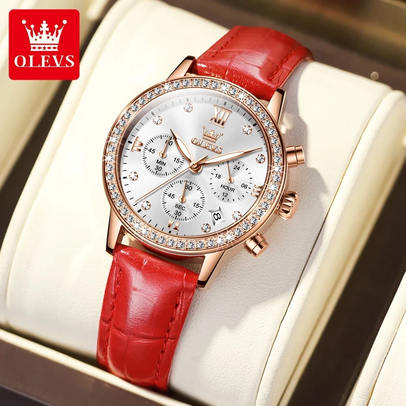 diamond ladies watch with genuine leather belt
