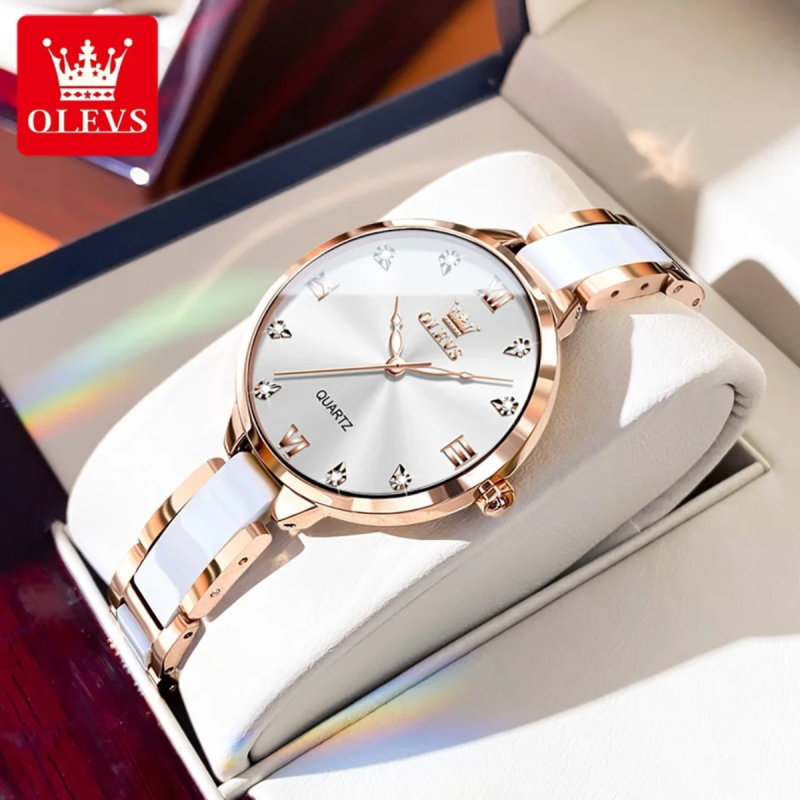 olevs 5872 white ceramic watch for ladies
