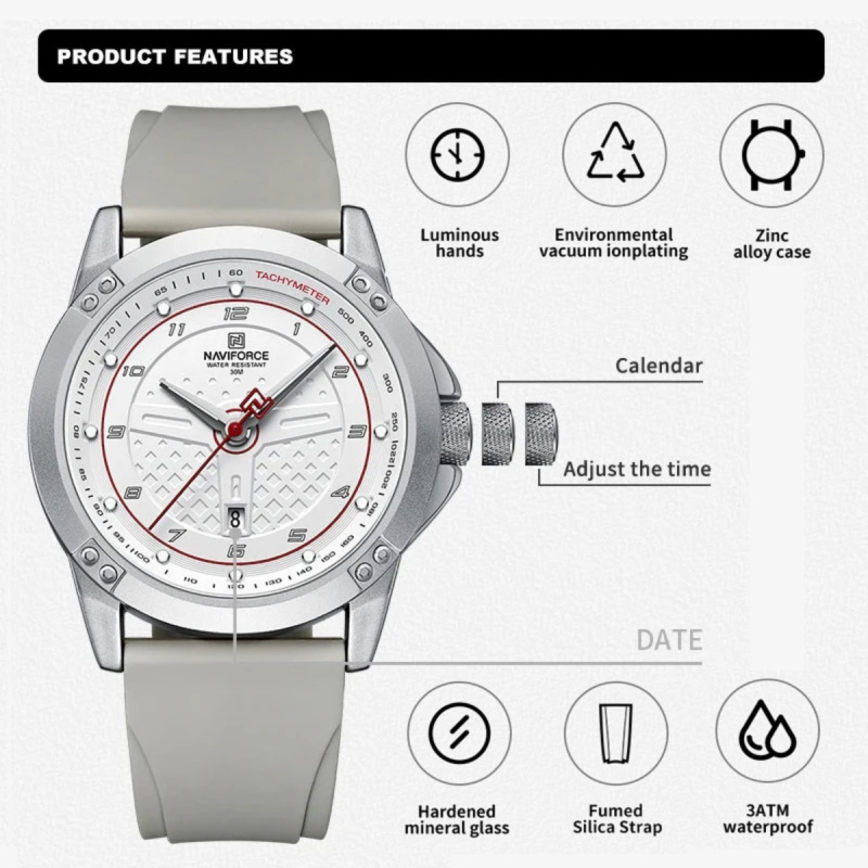 naviforce 8031 silicone belt watch for men's fashion