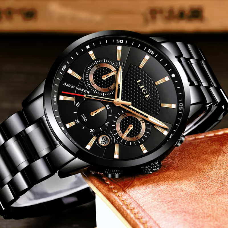 8966 black stainless steel watch for men