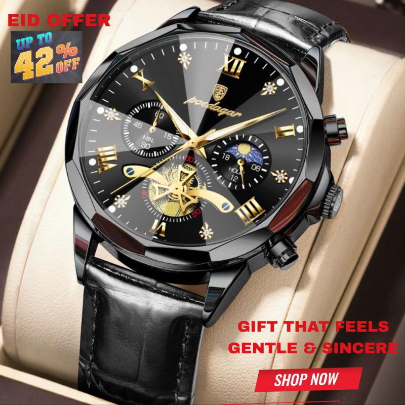 Poedagar-938 dark black chronograph watch