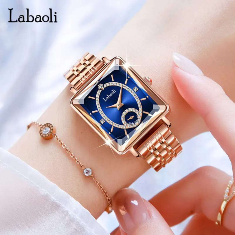 ladies square shape blue watch with 1 year warranty