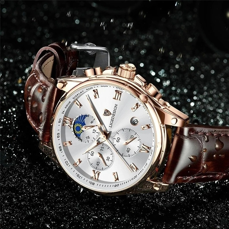 8951 Soft leather Business Date Clock Waterproof Luminous Watch