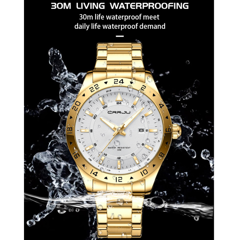 CRRJU 5007 Golden waterproof men watch