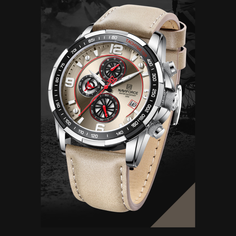 naviforce leather belt chronograph watch for men