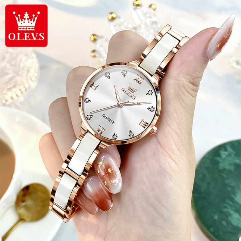 olevs 5872 white ceramic watch for ladies