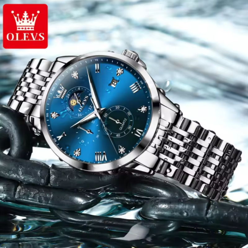 OLEVS-2925 silver blue watch