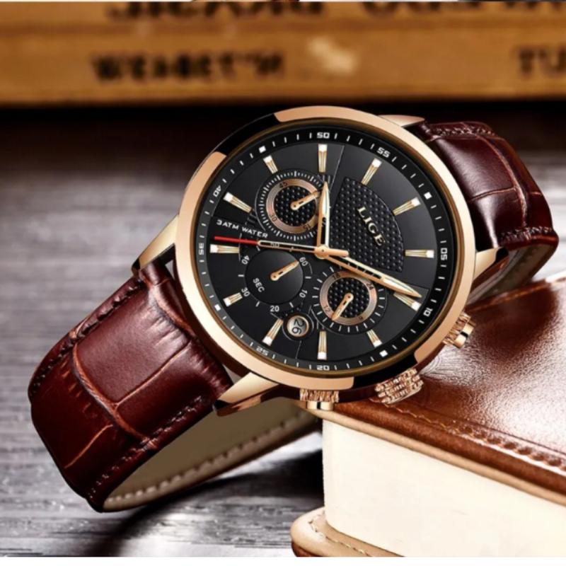 9866 Lige cow leather belt chronograph watch for men