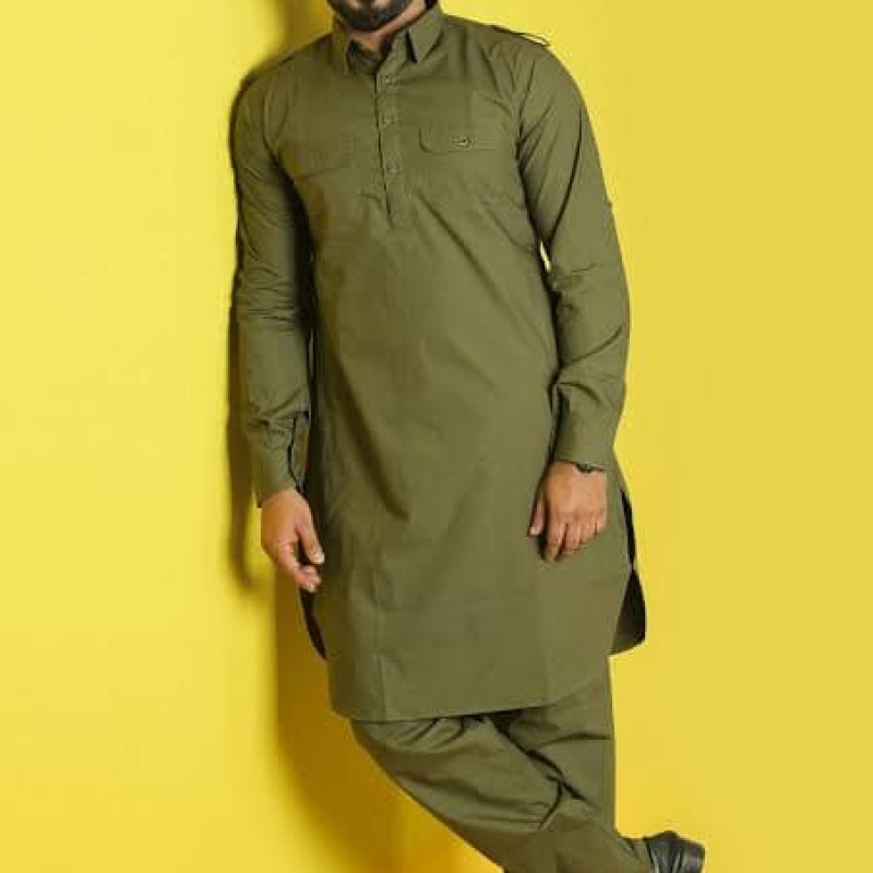 oleve green men's fashionable kabli panjabi set