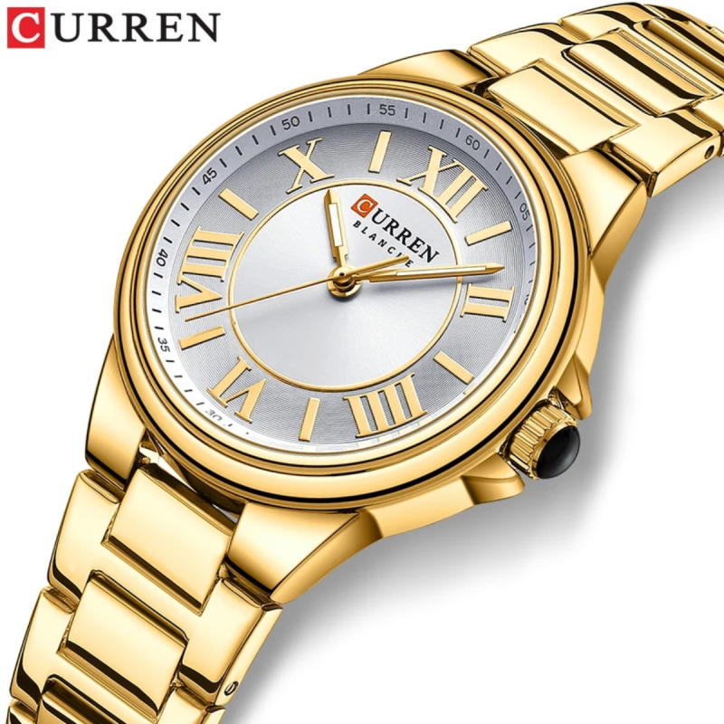 curren 9091 golden ladies watch for office wear