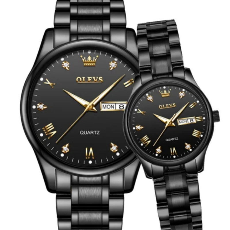 OLEVS 5563 black waterproof watch for couple