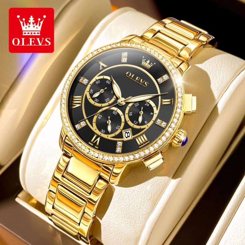 olevs 9976 golden black watch for ladies fashion