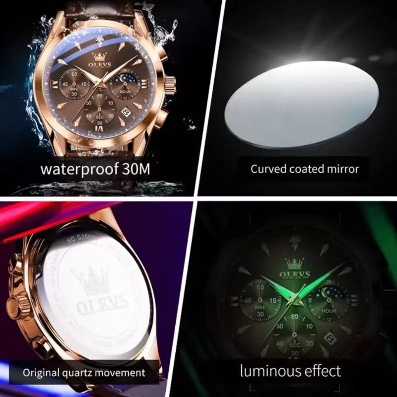 Olevs-3609 active chronograph chocolate color watch
