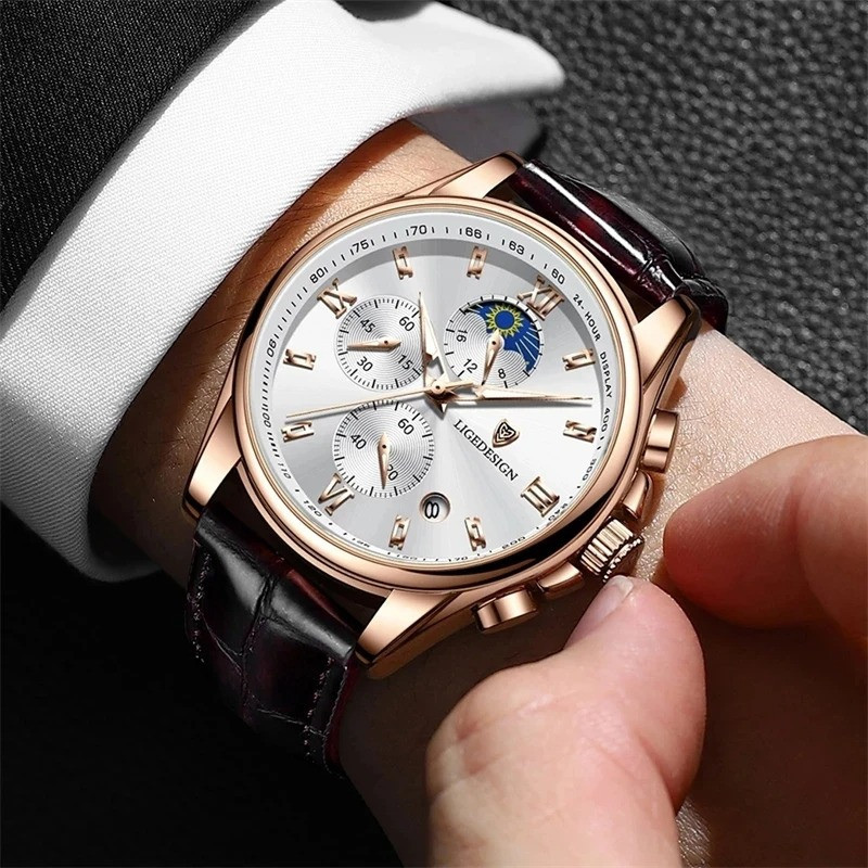 8951 Soft leather Business Date Clock Waterproof Luminous Watch