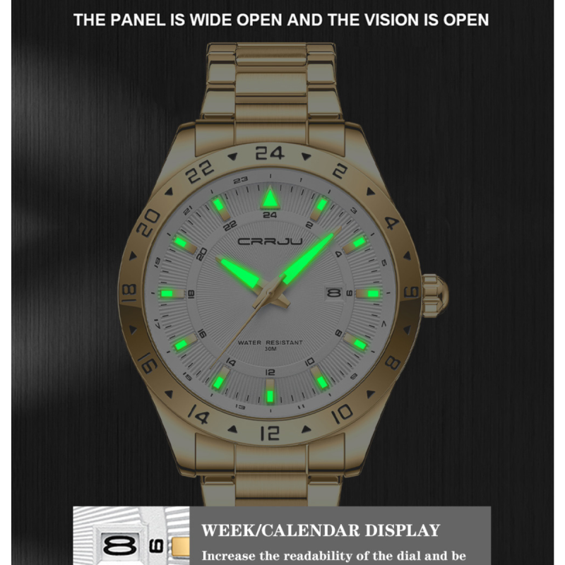 CRRJU 5007 Golden waterproof men watch