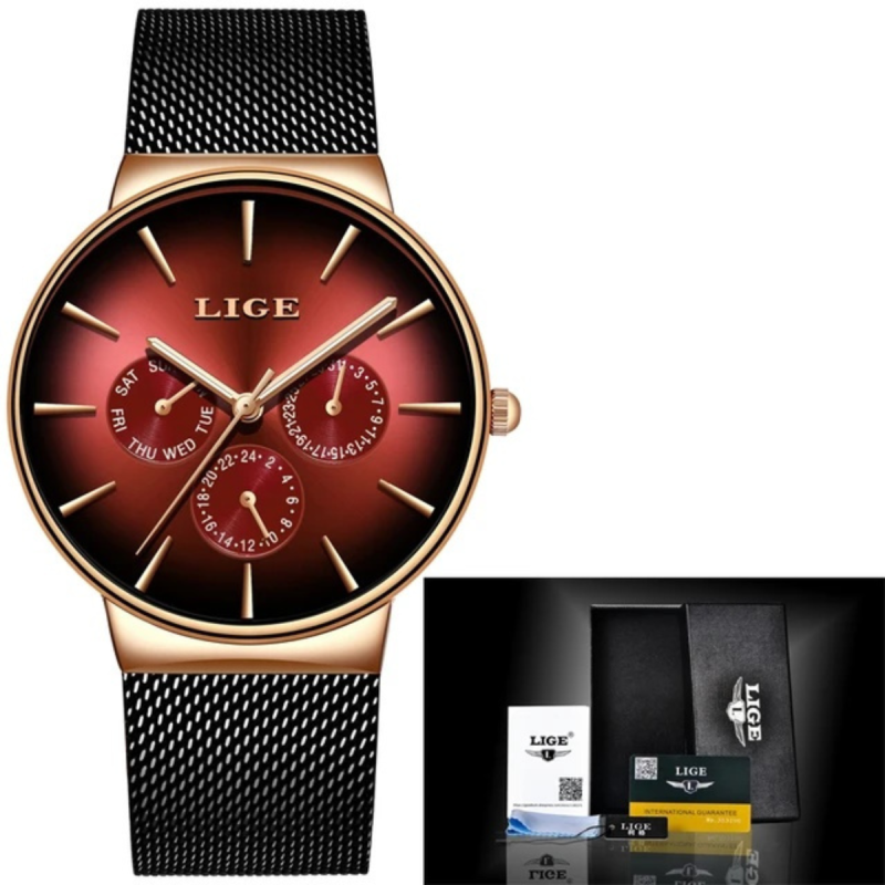 thin dial pad lige waterproof stainless steel watch for men