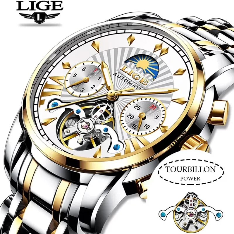 Lige japan automatic movement waterproof watch for men's fashion