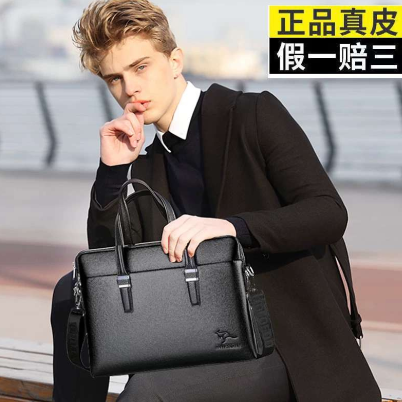 Men's leather waterproof bag for laptop