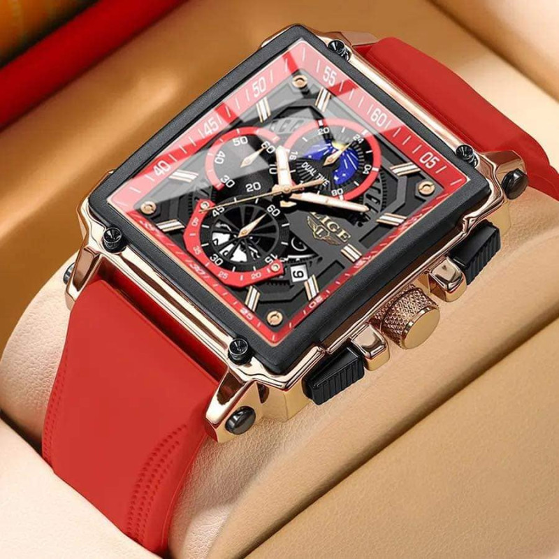 LIGE-8935 Men's Waterproof Quartz Square Wrist Watch