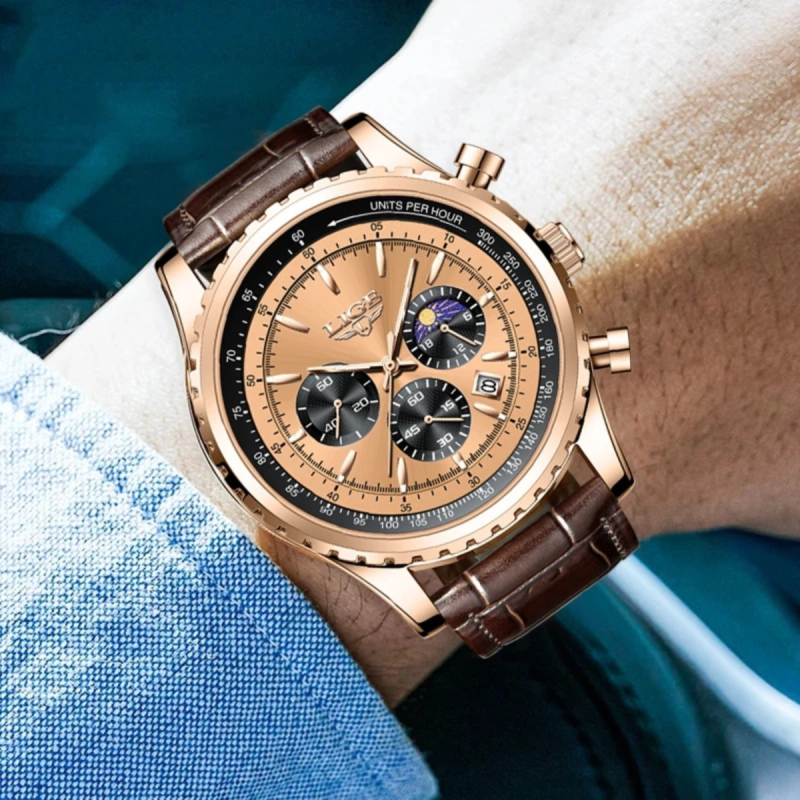 lige brown chronograph watch for men