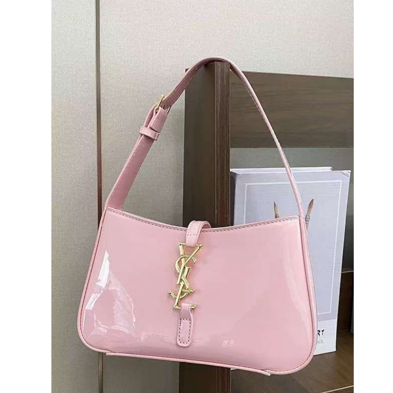 glossy pink leather designer bag for ladies