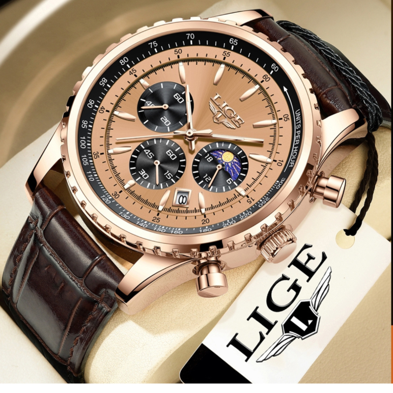 lige brown chronograph watch for men
