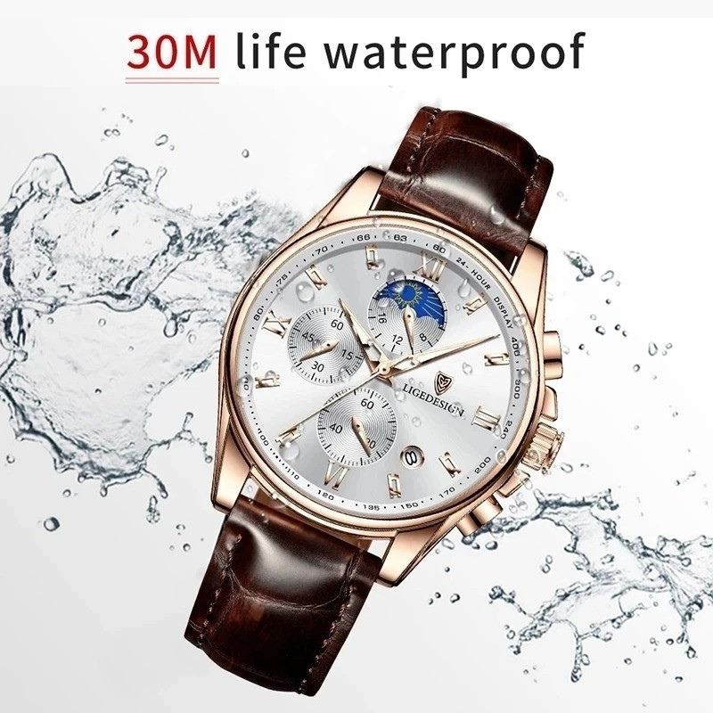 8951 Soft leather Business Date Clock Waterproof Luminous Watch