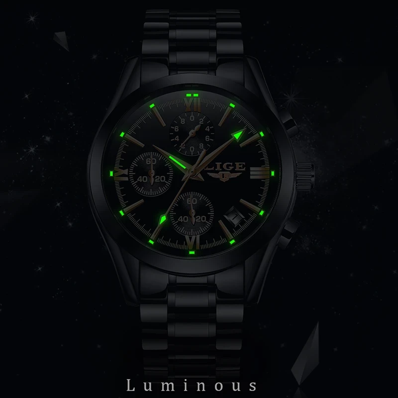 Lige full black chronograph watch for men