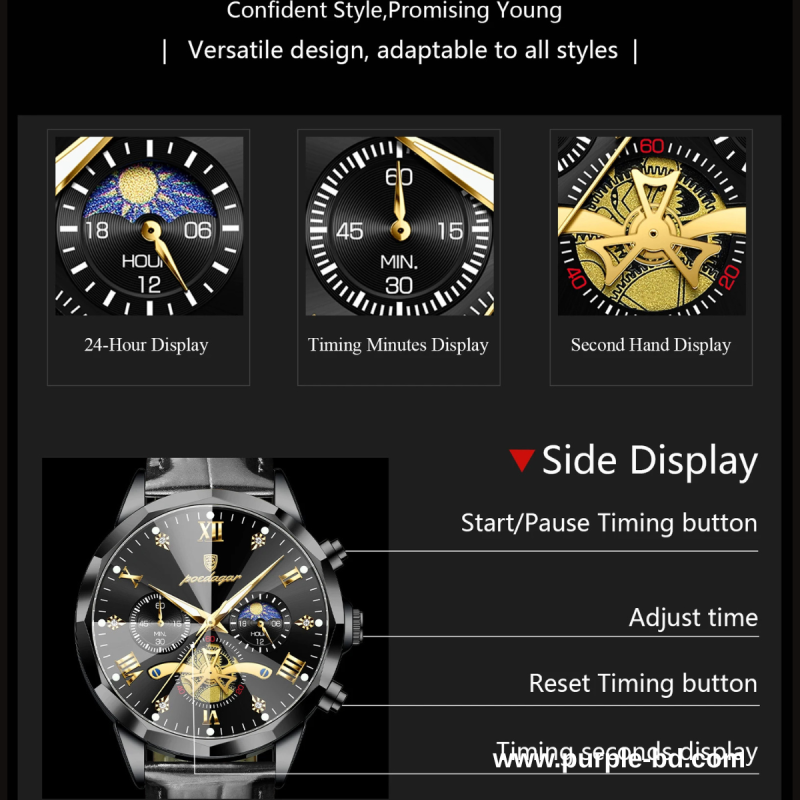 Poedagar-938 dark ful black chronograph watch