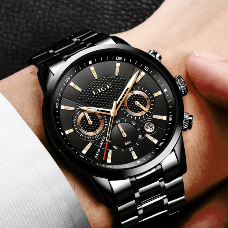 8966 black stainless steel watch for men