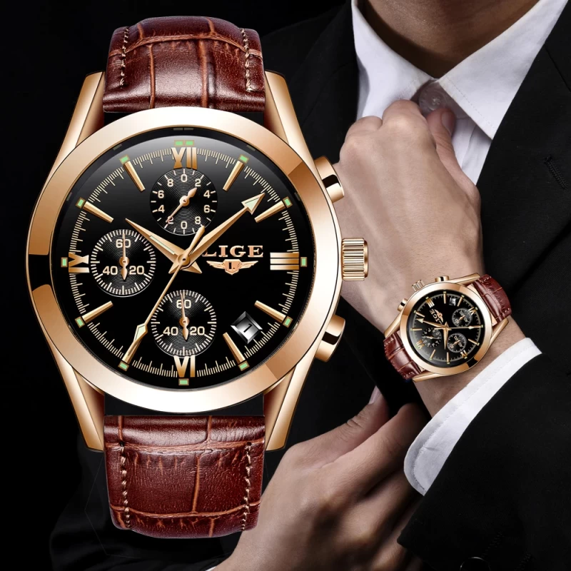 op Brand Luxury Military Quartz Watch Premium Leather Waterproof Sport Chronograph Watch for Men