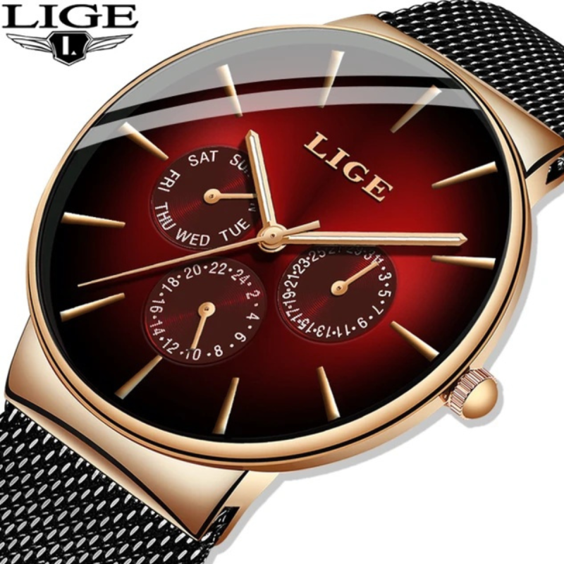 thin dial pad lige waterproof stainless steel watch for men