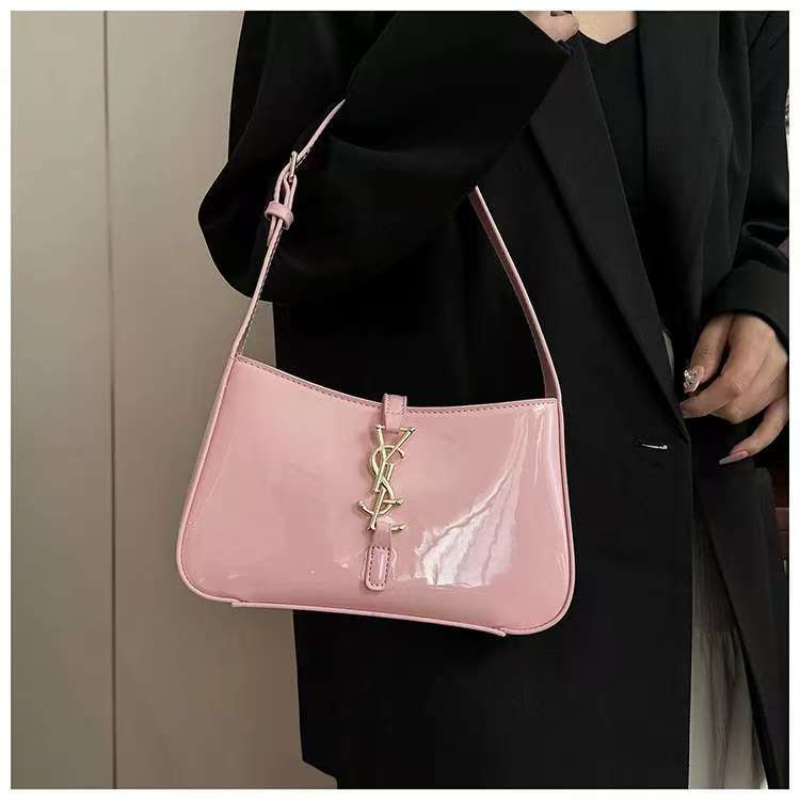 glossy pink leather designer bag for ladies