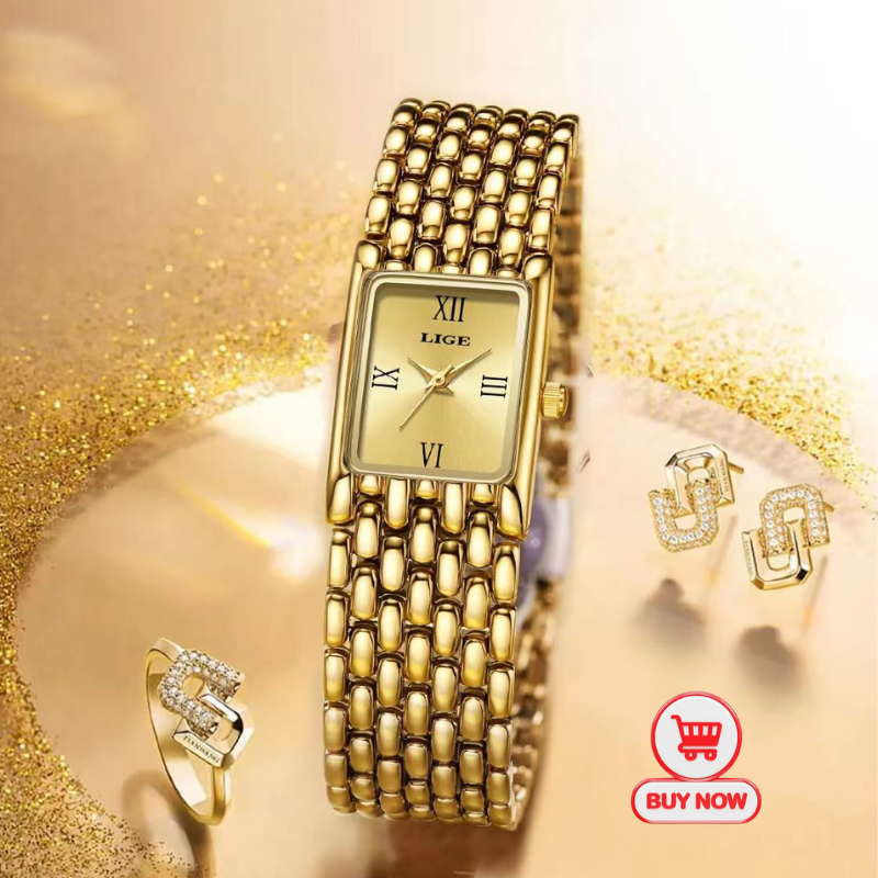 lige golden formal watch for ladies