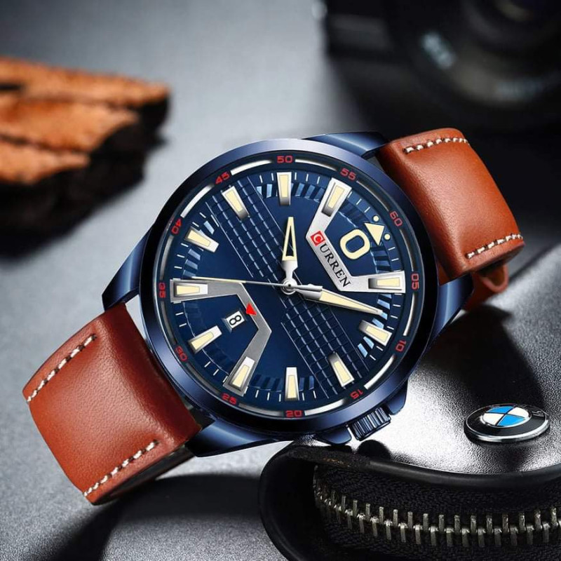 curren genuine leather waterproof watch for men