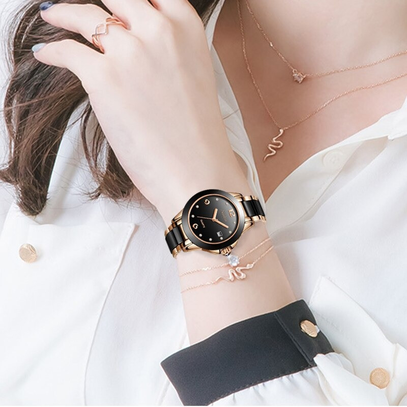 Lige ladies ceramic band waterproof watch