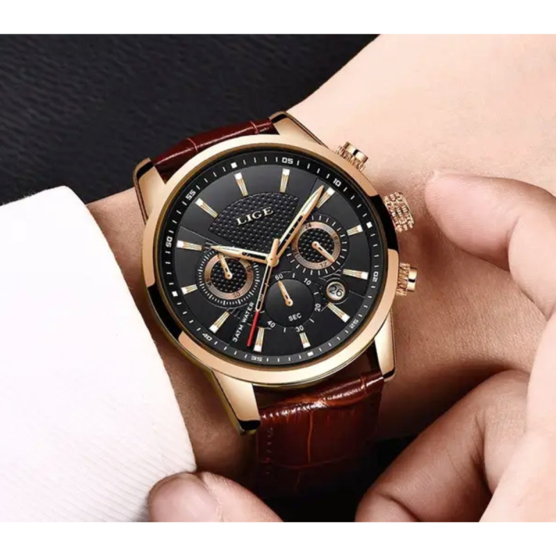 9866 Lige cow leather belt chronograph watch for men