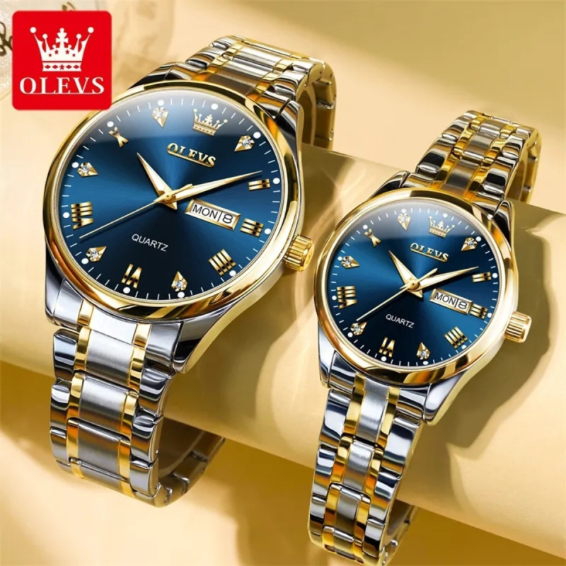 olevs 5563 blue couple watch