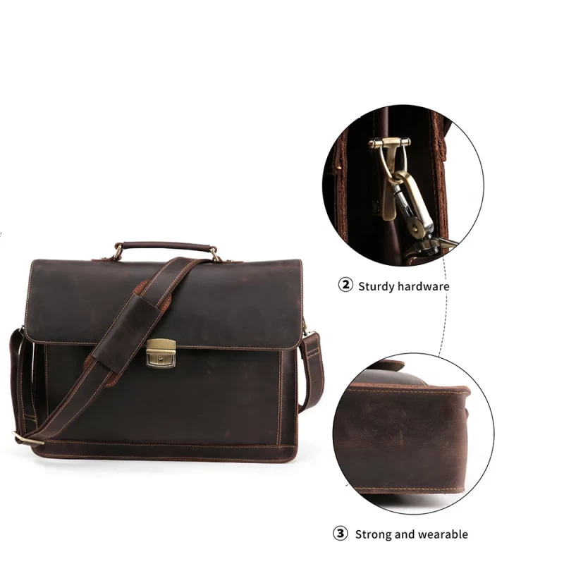 Brown leather laptop bag for men