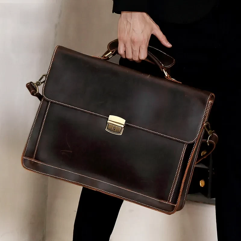 Brown leather laptop bag for men