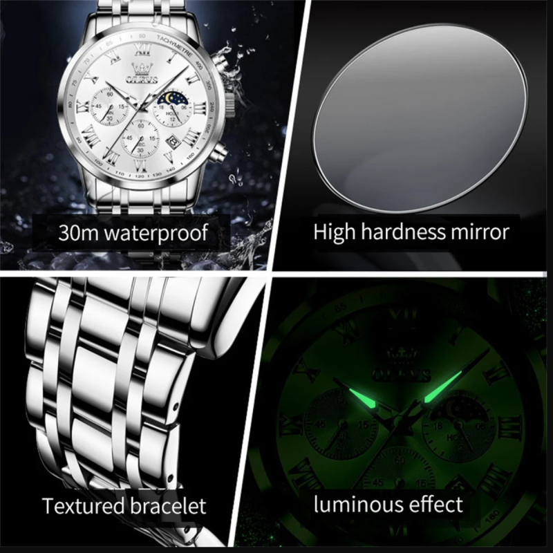 olevs 5529 silver watch for men's corporate wear