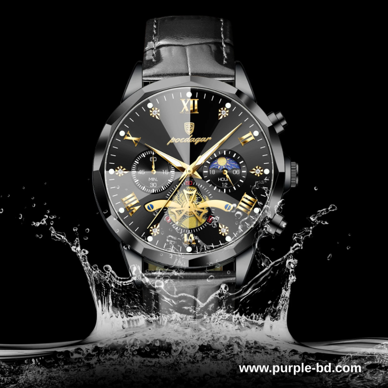 Poedagar-938 dark ful black chronograph watch